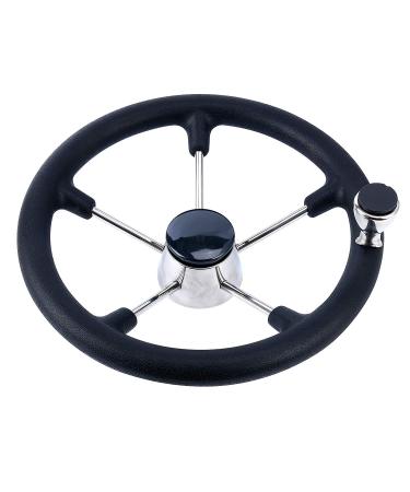 Amarine Made Boat Marine 5 Spoke Destroyer Steering Wheel with Black Foam Grip and Knob, 11", 13-1/2", 15" 13-1/2" wheel