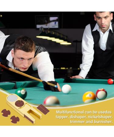 Maitys 2 Pcs Billiards Pool Cue Tip Shaper & Scuffer Tool Set - U-Shaped Multi-functional Trimmers Tapper with Sandpaper | Metal Cue Stick Accessory in Gold - Buy Online on GoSupps.com