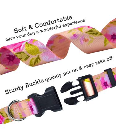 Mihqy Adjustable Dog Collar - Soft Comfort Bohemian Design for Small Medium & Large Dogs (Pink Rose M) - Flower & Geometric Trunk Style - Buy Online on GoSupps.com