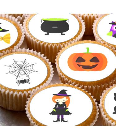 24 Halloween Witch style pre-cut Cupcake Cake Toppers Wafer Rice Paper - Buy Online on GoSupps.com