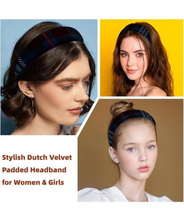 Headbands Women Hair Head Bands 2 Pieces Wide Top Turban Velvet Hair Bands Elastic Headband Dark Blue Plaid Fashion Head Wrap 2 Size Multi-colored 4 - Buy Online on GoSupps.com