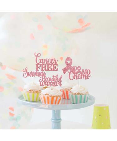 Cancer-Free Themed Cupcake Toppers Set of 18 - Cancer Warrior Party Cancer Party for Cancer Survivors Breast Cancer Awareness Pink Glitter Ribbon No Mo Chemo Decoration - SugarGera Rose Powder - Buy Online on GoSupps.com