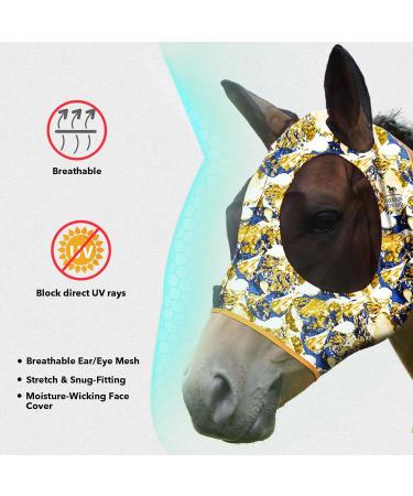 Harrison Howard Super Comfort Stretchy Fly Mask - Large Eye Space UV Protection & Breathability | Blue-Yellow (L) - Ideal for International Shipping - Buy Online on GoSupps.com