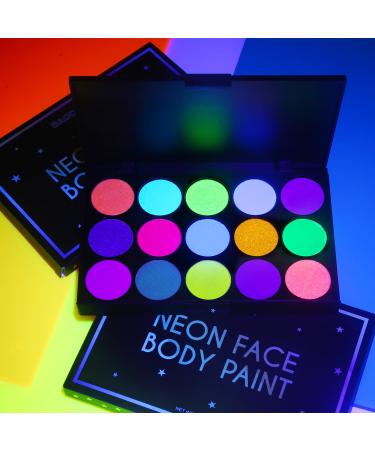 Glow UV Face Paint - 15 Colors Neon Eyeshadow Palette | Water-Based UV Blacklight Makeup for Kids | Perfect for Halloween Glow Parties & Music Festivals - Shop Internationally - Buy Online on GoSupps.com