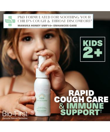 Bio-First Kids Manuka Soother Cough Syrup | Natural & Safe Kids Cough Medicine with Manuka Honey UMF10+ | Immune Support & Decongestant | Gluten Free - 50ml - Buy Online on GoSupps.com