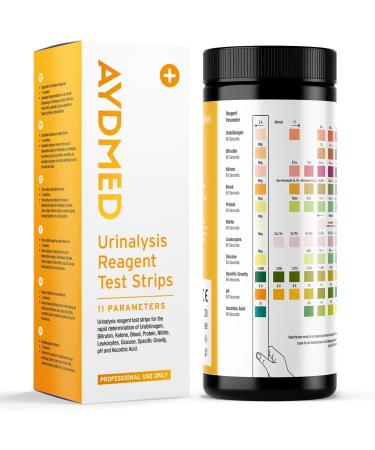 Aidteq Urine Test Strips 11 Parameter Urine Test Strips for Urobilinogen Bilirubin Ketone Blood Protein Specific Gravity pH & Ascorbic Acid 100 pieces
