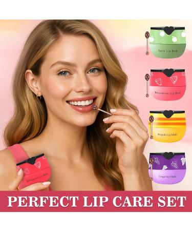 JUYANGYAN 4PCS Bee Lip Balm Honey Pot Propolis Grape Apple Watermelon Bee Lip Balm with Stick Hydrating Lip Sleeping Mask Reduce Lip Lines and Prevention Cracked - Buy Online on GoSupps.com