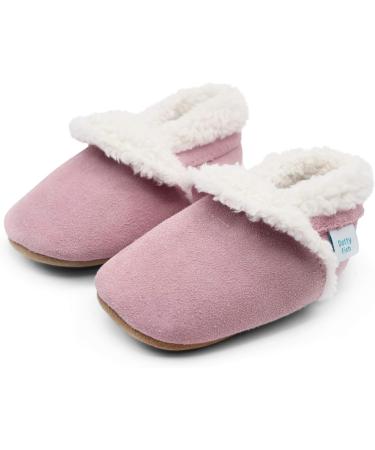Dotty Fish Suede Baby Slippers | Warm Fleece Lined | Non-Slip Soft Sole Infant Toddler Shoes for Boys Girls, 0-6 Months to 5-6 Years | 2-3 Years Soft Pink - Buy Online on GoSupps.com
