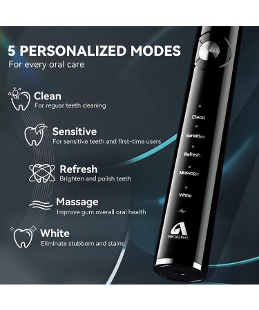JTF Electric Toothbrush Set for Adults & Teens - 6 Brush Heads, Travel Case, 12H Charge, 2 Min Timer, 5 Modes - Black - Buy Online on GoSupps.com
