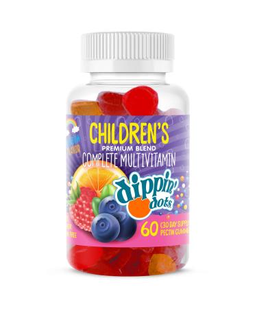 Dippin' Dots - Multivitamin Gummies for Kids (60 Count) | Rainbow Fruit Flavor Complete Multivitamin Chewy Gummies | Premium Blend with Vitamin A B C D3 E B6 Zinc and More | Vegetarian Non GMO