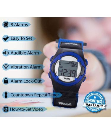 WobL Vibrating 8-Alarm Repeating Countdown Timer Watch - Blue | For Kids & Adults - Medication, Sports, Meetings, Potty Reminders - Buy Online on GoSupps.com