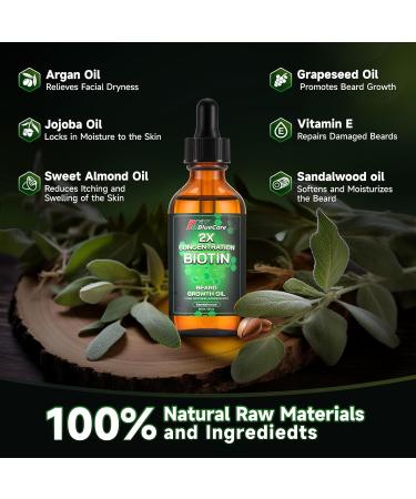 Beard Growth Oil - 2X Biotin Conditioner for Men | Softens Moisturizes & Strengthens Mustaches - Natural Argan & Jojoba Oil - 2 Fl. Oz - Sandalwood Scent - Buy Online on GoSupps.com