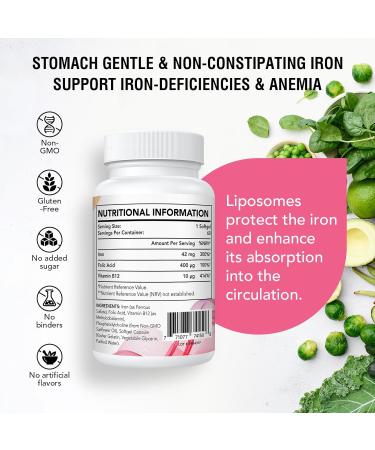 Liposomal Iron 42 mg with Folic Acid & Vitamin B12 Immune Support Energy Boost & Blood Formation 60 Capsules (4-Pack) Highly Bioavailable Iron Supplements - Buy Online on GoSupps.com