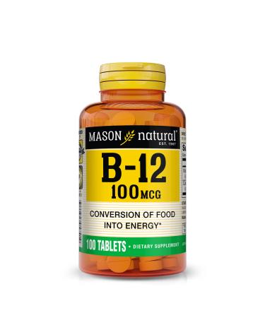 MASON NATURAL Vitamin B12 100 mcg with Calcium - Healthy Conversion of Food into Energy Supports Nerve Function and Health 100 Tablets 100 Count (Pack of 1)