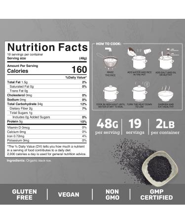 Organic Black Rice Whole Grain - 2 LB | Gluten Free, Vegan, Non-GMO | Resealable Zip Lock Pouch | Jai Ho - Buy Online on GoSupps.com