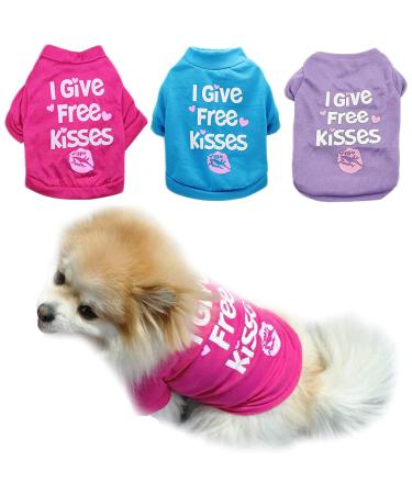 PETCARE 3 Pack Small Dog Shirts Girl Puppy Clothes Cat T Shirt Soft Cotton Short Sleeve Tee Shirts for Small Dogs Girls Chihuahua Yorkie Shih Tzu Pomeranian Thanksgiving Valentines Outfits XS(Fit 13 lbs) girls set