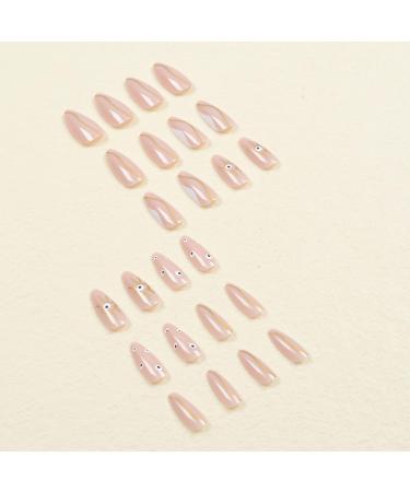 SINLOV Long Almond Fake Nails Glossy Pink Nude Press on False Nails Eyes Ballerina Artificial Finger Nails French Full Cover False Nails for Women and Girls - Buy Online on GoSupps.com
