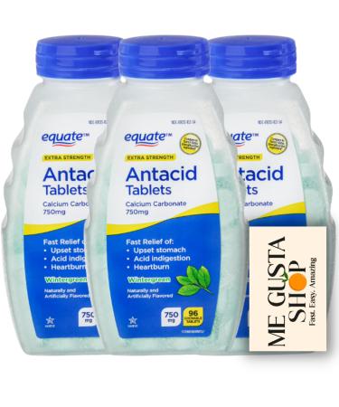 Equate Extra Strength Antacid Chewable Wintergreen Tablets 750 mg 96 Ct Pack of 03 Total 288ct + me Gusta Sticker