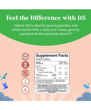 Kids Chewable Vitamin D Gummies - 1000 IU Delicious Immune Support Supplement for Muscle, Teeth, and Bone Health - Non-GMO Fruit Flavors - Buy Online on GoSupps.com