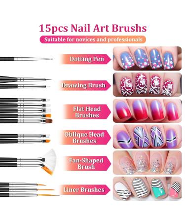 Tavada Nail Art Brush & Decoration Set - 15 PCs Brushes 5 Leaves Nail Stickers Dotted Pens Rhinestones & Ultra Thin Nail Seeds for Perfect Manicure - Buy Online on GoSupps.com