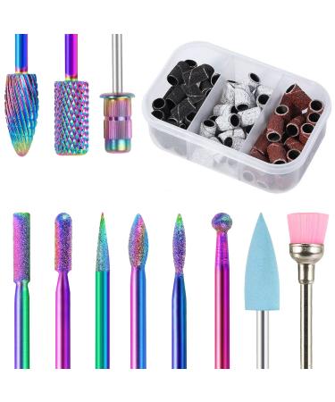 BQAN Nail Drill Bits, 10Pcs 3/32 inch Tungsten Carbide Drill Bit Set, with 75Pcs File Sanding Bands (#80#120#180 Grits), Professional Drill Bits Set for Acrylic Gel Nails, Manicure Pedicure