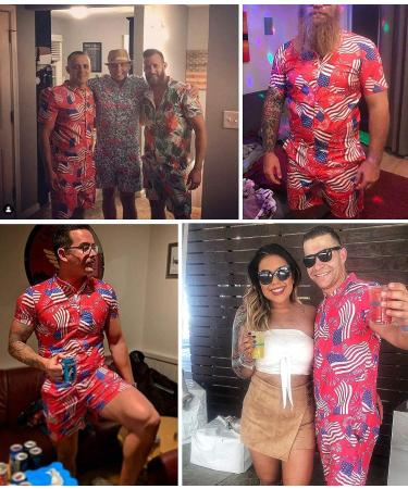 UNIFACO Men's Flag Print Short Sleeve Romper with Zipper, Summer Overall, S-XXL - Buy Online on GoSupps.com
