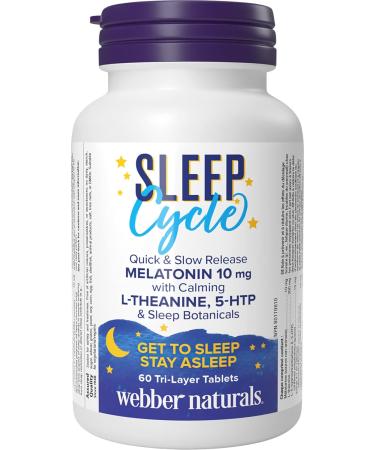 Webber Naturals Sleep Cycle Melatonin with L-Theanine 5-HTP & Sleep Botanicals & Melatonin 10 mg with 150 mg of Magnesium 60 Tablets For Sleep Support Muscle Function and Relaxation Vegan - Buy Online on GoSupps.com