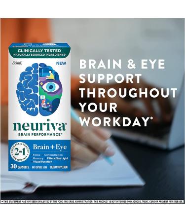 Neuriva Brain + Eye Support Capsules (30 ct) | Vitamins A C E, Zinc, Zeaxanthin, Antioxidants | Blue Light Filter, Decaf | 2-Pack, Vegetarian, Gluten & GMO Free - Buy Online on GoSupps.com