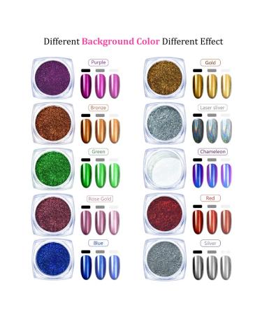 Yagoyan 10 Jars Chrome Nail Powder Kit - Holographic Chameleon Pigments | Nail Art Glitters for Mirror Effect | Eyeshadow Applicators - Buy Online on GoSupps.com