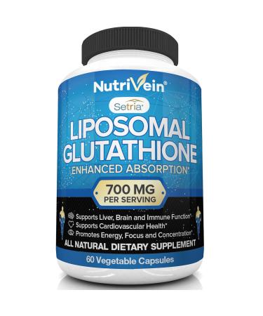 Nutrivein Liposomal Glutathione Setria 700mg - 60 Capsules - Pure Reduced Glutathione - Master Antioxidant for Optimal Cell Protection, Liver Detox, Cardiovascular Health, Brain and Immune Function