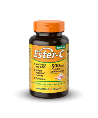 American Health Ester-C 500 mg with Citrus Bioflavonoids - 120 Vegetarian Capsules - 24-Hour Immune Support - Non-GMO Vegan Gluten Free - 60 Servings