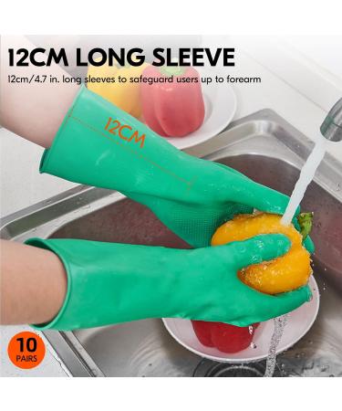 VGO 10 Pairs Extra Thick Reusable Household Gloves Long Sleeve Rubber Tableware Gloves for Kitchen Cleaning Painting Gardening & Pet Care - Size L Dark Green - Buy Online on GoSupps.com