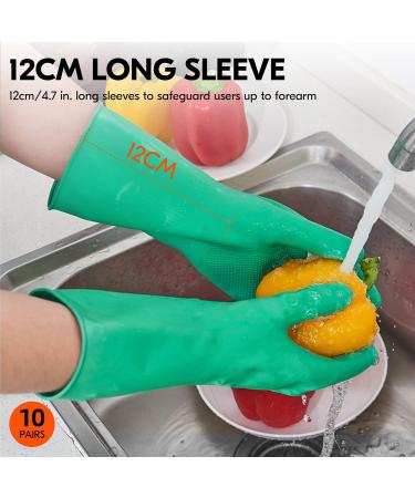 VGO 10 Pairs Reusable Kitchen Gloves - Long-Sleeved Multi-Functional Household Cleaning & Dishwashing - Green HH4601P1 - Buy Online on GoSupps.com