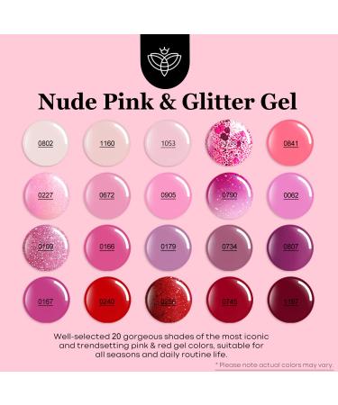 Modelones 24 Pcs Gel Nail Polish Kit - Hot Pink & Glitter Soak Off Gel Set with GlossyMatte Top & Base Coat | Perfect Nail Art Gifts - Buy Online on GoSupps.com