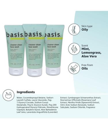 Basis Cleaner Clean Face Wash 6 oz - Pack of 3 | Gentle Daily Cleanser - Buy Online on GoSupps.com