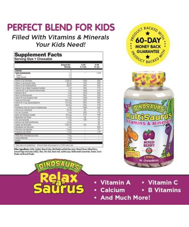 KAL MultiSaurus Vitamins & Minerals - Mixed Berry Chewables (90 Count) | Kids' Essential Nutrition - Buy Online on GoSupps.com