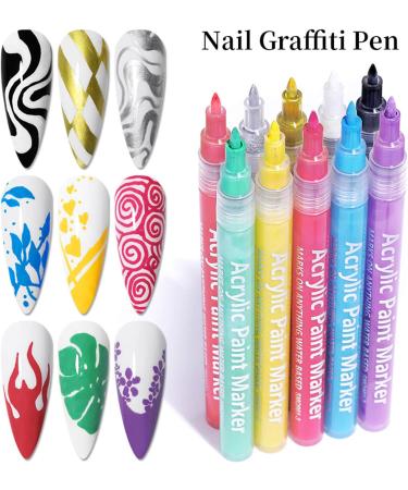 10 Colours Nail Art Pens Set Nail Art Painting Pen Nail Art Graffiti Pen Quick-drying Waterproof Nail Point Graffiti Dotting Pen for Nail DIY Dot Line Flower Pattern - Buy Online on GoSupps.com