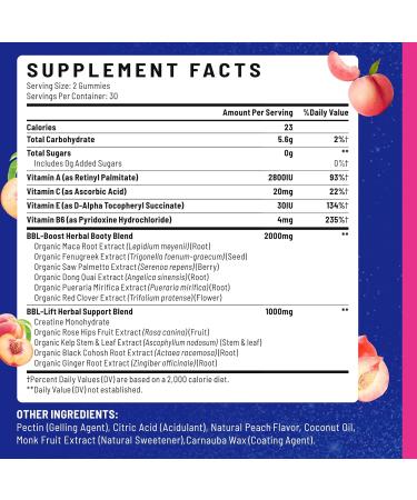 Booty Gummies for Women - BBL Gummies with Multivitamins and Herbal Extracts - Peach Flavor - 60 Count 60 Count (Pack of 1) - Buy Online on GoSupps.com