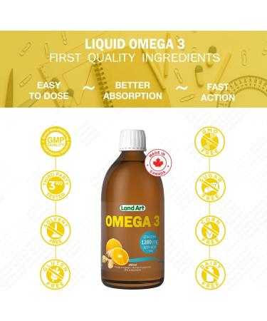 Omega-3 Supplement Liquid 250ml 1380mg EAP + DHA for Kids and Adults non-GMO Gluten Free - Made in Canada 250 ml (Pack of 1) - Buy Online on GoSupps.com