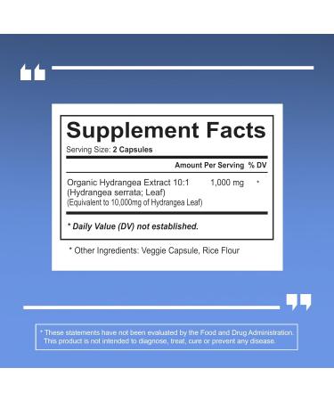 Organic Hydrangea Extract Capsules 10 000mg - Urinary Tract & Kidney Support Antioxidant & Skin Health - Non-GMO Gluten-Free Vegan - 180 Veggie Capsules - Buy Online on GoSupps.com