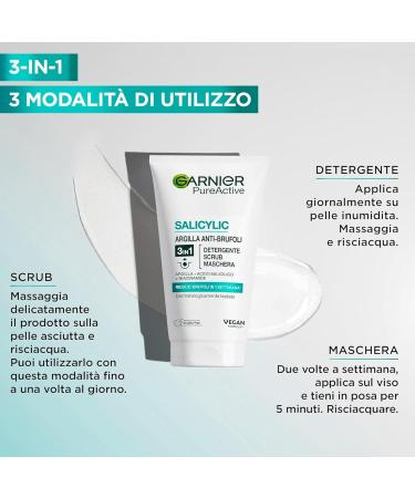  Garnier Garnier -Pure Active 3 in 1 Cleanser + Scrub + Mask for Mixed Skin - Avec imperfections 150 ml - Buy Online on GoSupps.com