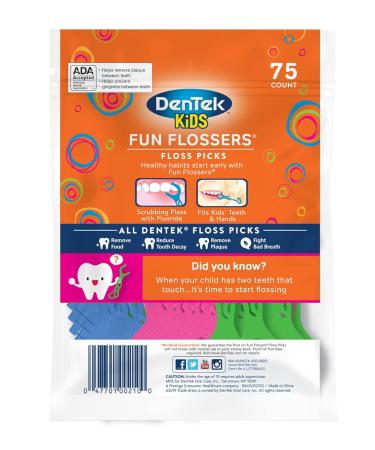 DenTek Kids Fun Flossers - Wild Fruit Flavored Floss Picks (75 Count x 6 Pack) - Removes Food & Plaque - Dental Care for Children - Buy Online on GoSupps.com