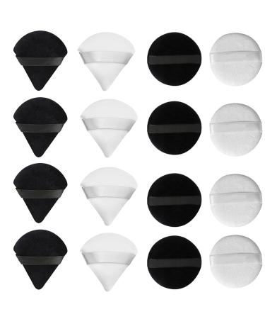 Powder Puff - 16 Pieces Pure Cotton Powder Puff include 8 pcs Triangle powder puffs with 8 pcs Round Powder Puffs Makeup Powder Puffs with Strap Makeup Tool For Cosmetic (Black+White)