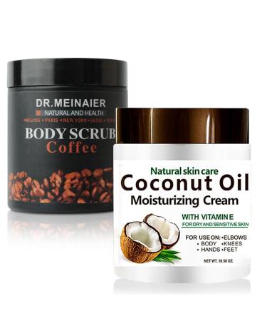 Coconut Oil Moisturizing Cream & Arabica Coffee Scrub Set Nourishing Coconut Face Cream & Body Exfoliator 2-Piece Skin Care Combo for Smooth Soft Skin