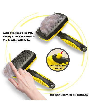 BORUHOLI Self-Cleaning Slicker Brush and Comb Kit for Dogs, Cats, and Pets - Deshedding Tools (Yellow) - Buy Online on GoSupps.com