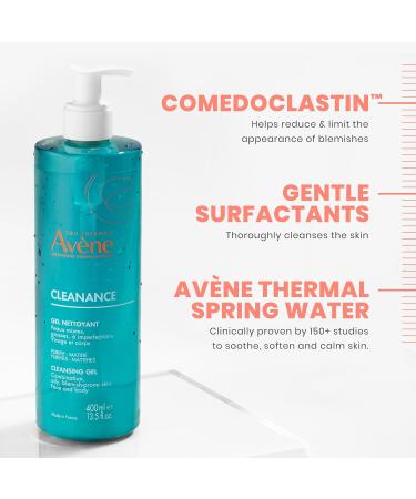Eau Thermale Avene Cleanance Cleansing Gel - Acne Prone Oily Skin Face & Body Cleanser - Alcohol-Free - 13.52 Fl Oz - Buy Online on GoSupps.com