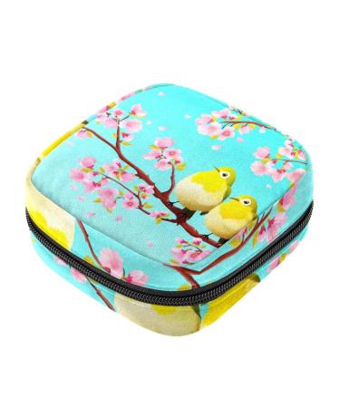 Women bands storage pocket menstrual cup pocket girl travel big capacity make-up women bandage organizer Japanese white eye birds Sakura cherry blossom