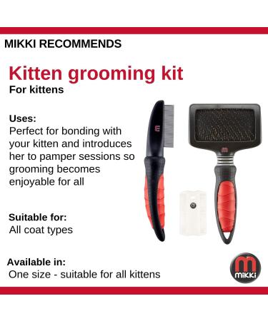 Mikki Kitten Cat Grooming Kit - Slicker Brush, Comb, Flea Comb Set - Buy Online on GoSupps.com