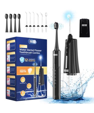Electric Toothbrush with Water Cordless Flosser 320ML Portable Travel Water Dental Flosser for Teeth with 5 Modes & 6 Jet Tips & IPX7 Waterproof for Teeth Cleaning and flossing (Black)
