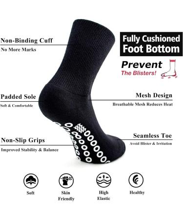 Non-Skid Diabetic Socks for Men Women | Non-Binding Crew Socks with Grips | Half Cushioned & Non-Slip | 4 Pairs Black | Size 10-13 - Buy Online on GoSupps.com